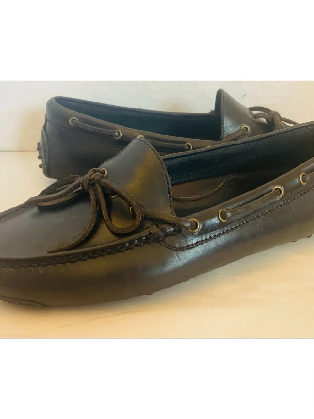 Cole Haan Mens Boat Shoes Slip On Loafers Real Black Leather Moccassins Size 8